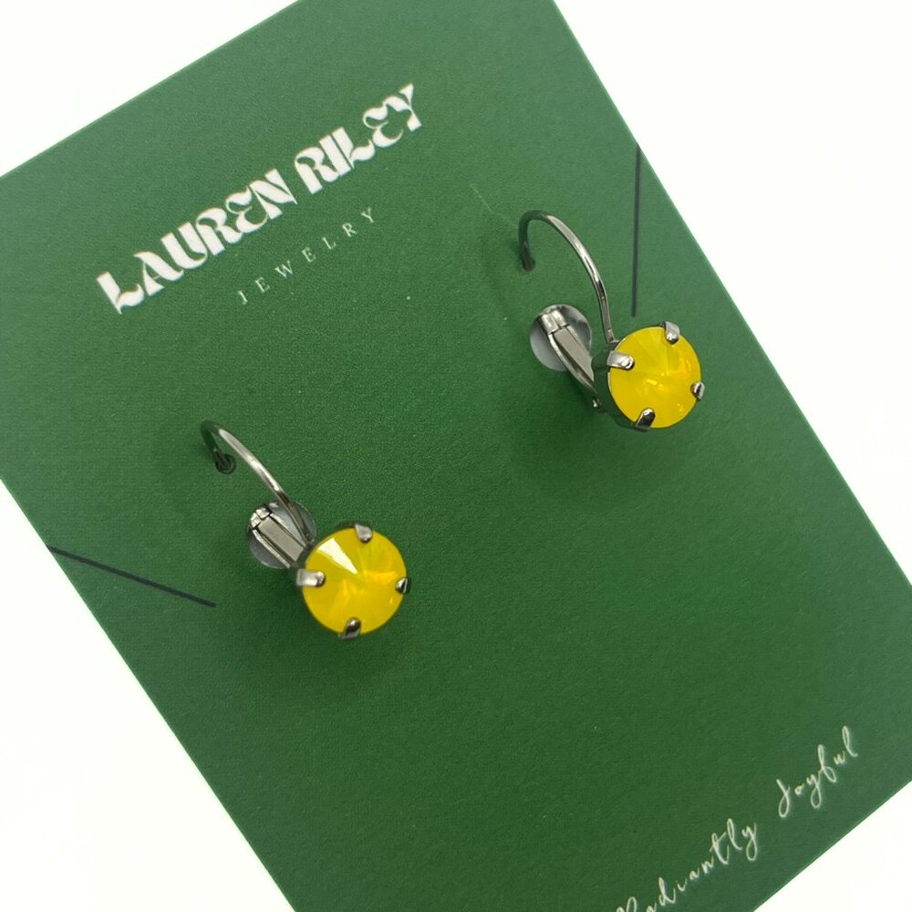 Handcrafted Bright Yellow Swarovski Crystal Earrings - Silver Plated Nickel-Free - Picture 2 of 4
